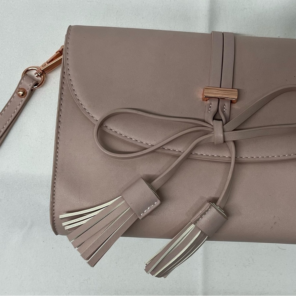 Chic Taupe Clutch with Tassel Detail